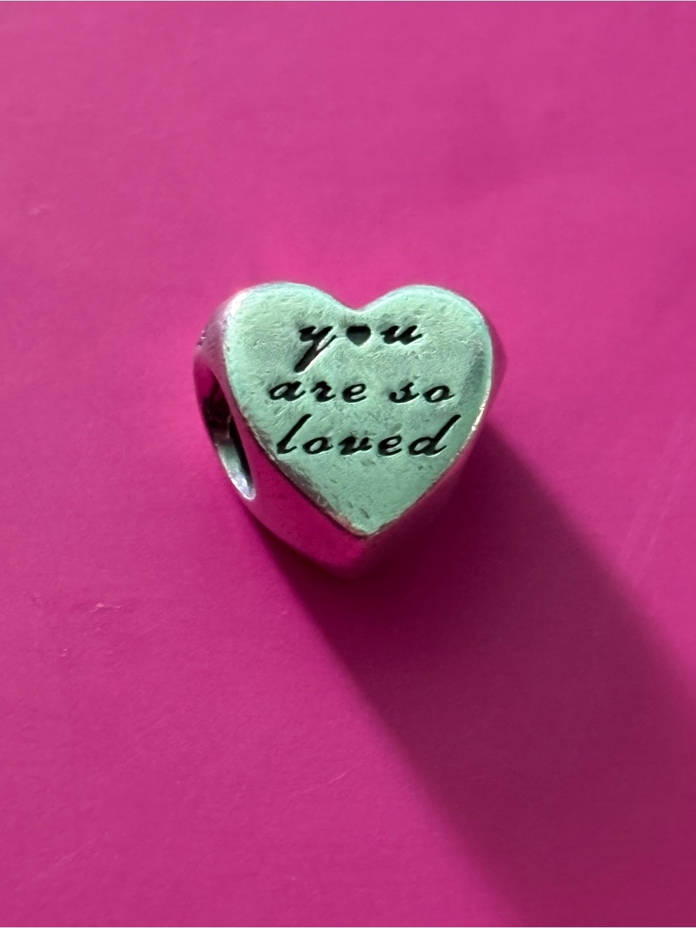 Pandora Silver Heart Charm - Engraved "you are so loved"